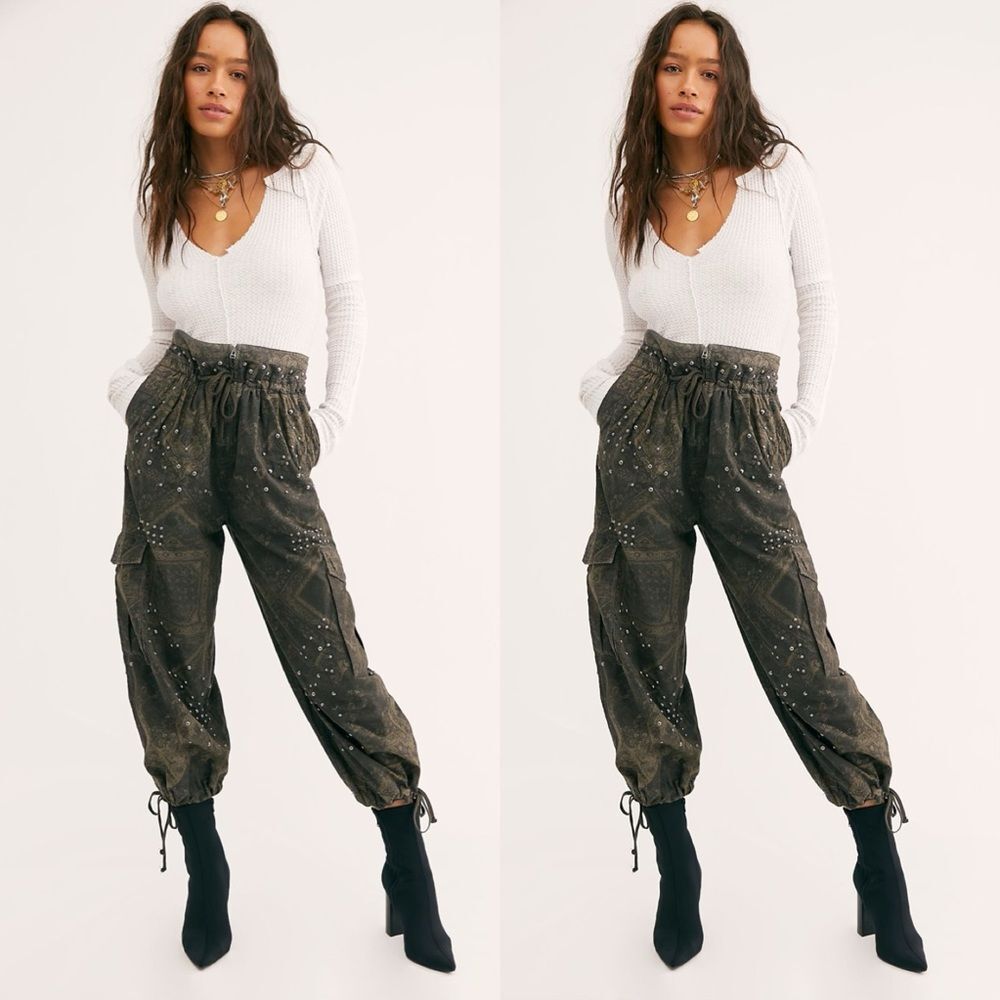 Free People Fly Away Studded Parachute Pants
